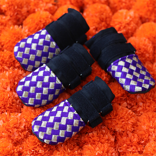 Purple gold wedding dog shoes